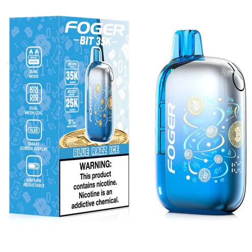 Blue Razz Ice Foger Bit 35k disposable vape packaging
