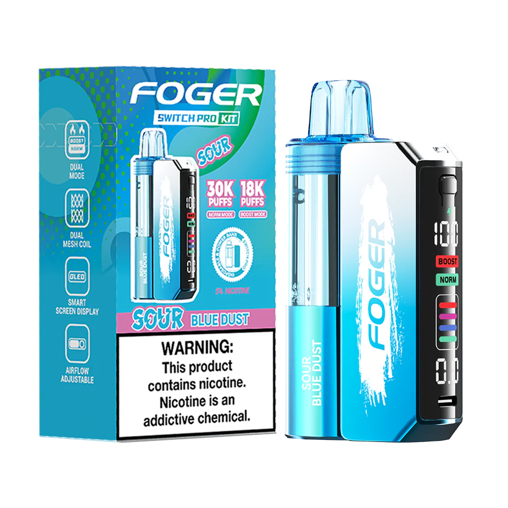 Sour Blue Dust Foger Switch Pro 30K Kit Disposable Vape Packaging