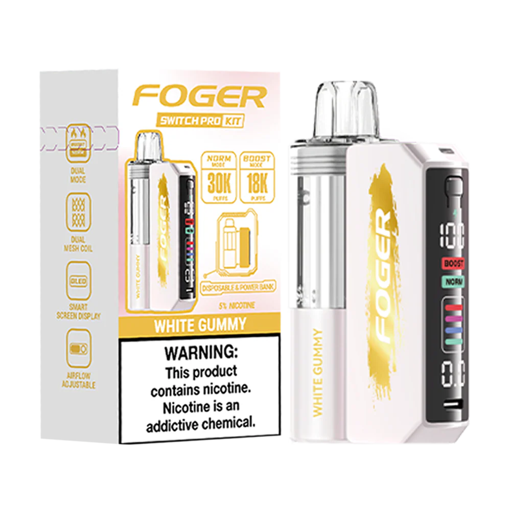White Gummy Foger Switch Pro 30K Kit Disposable Vape Packaging