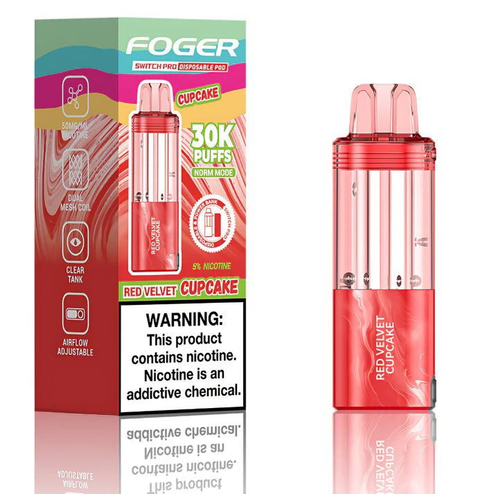 Red Velvet Cupcake Foger Switch Pro 30K Pod disposable vape packaging