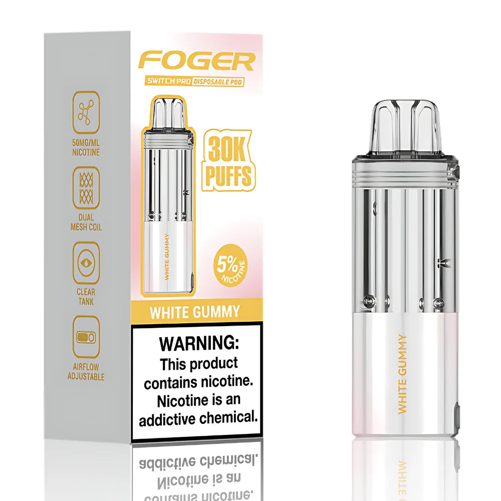 White Gummy Foger Switch Pro 30K Pod disposable vape packaging