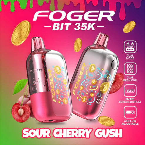 Sour Cherry Gush Foger Bit 35k disposable vape packaging