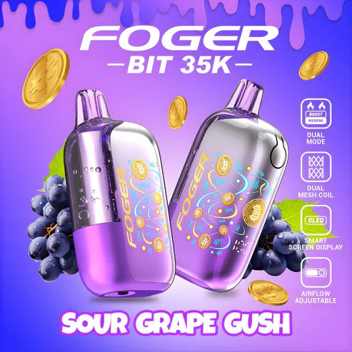 Sour Grape Gush Foger Bit 35k disposable vape packaging