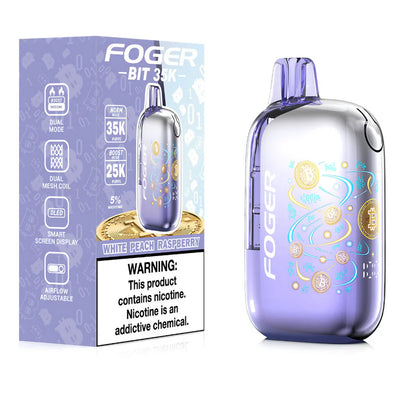 White Peach Raspberry Foger Bit 35k disposable vape packaging