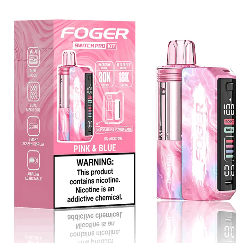 Pink & Blue Foger Switch Pro 30K Kit disposable vape packaging 