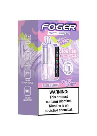 Blueberry Cotton Candy Foger Switch Pro 30K Kit disposable vape packaging