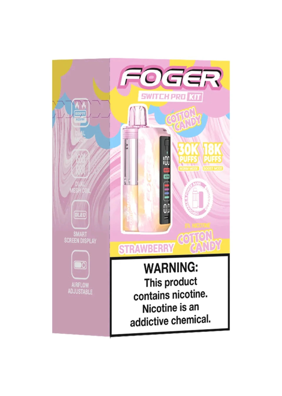 Strawberry Cotton Candy Foger Switch Pro 30K Kit disposable vape packaging