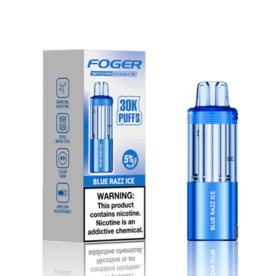 Blue Razz Ice Foger Switch Pro 30K Pod disposable vape packaging