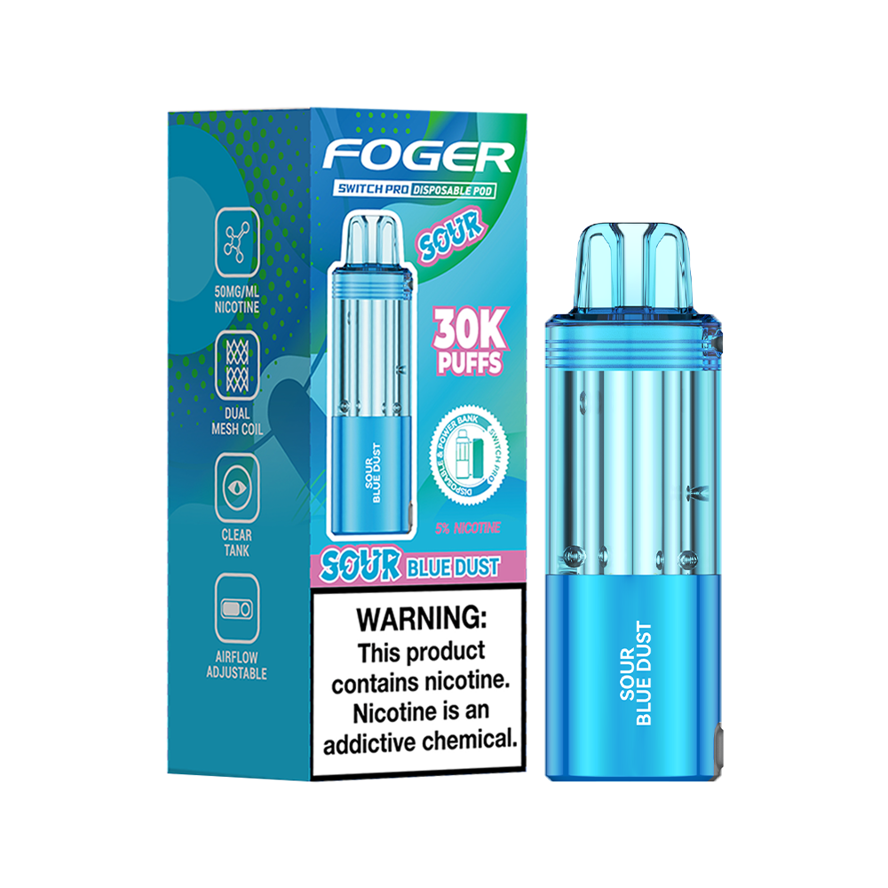 Sour Blue Dust Foger Switch Pro 30K Pod disposable vape packaging