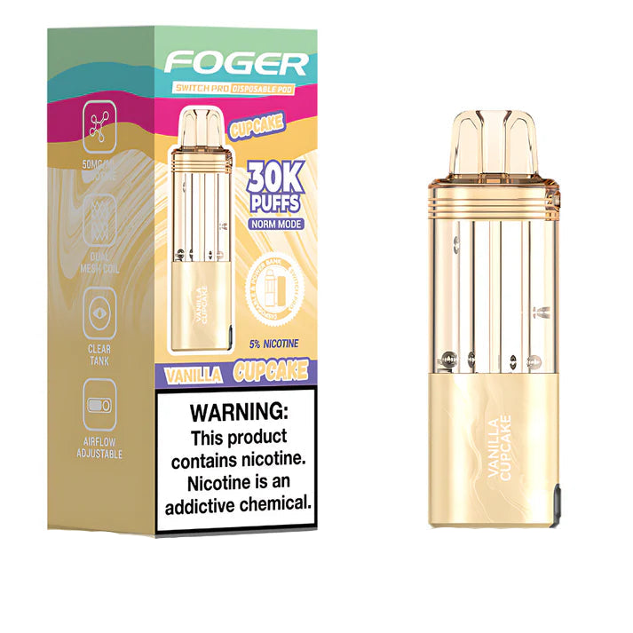 Vanilla Cupcake Foger Switch Pro 30K Pod disposable vape packaging